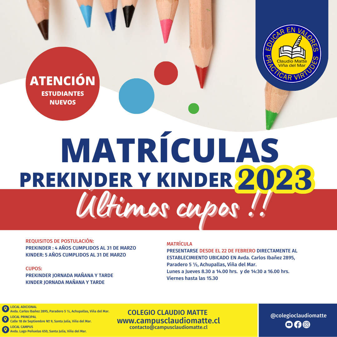 MATRICULAS PREKINDER Y KINDER 2023 | Últimos cupos